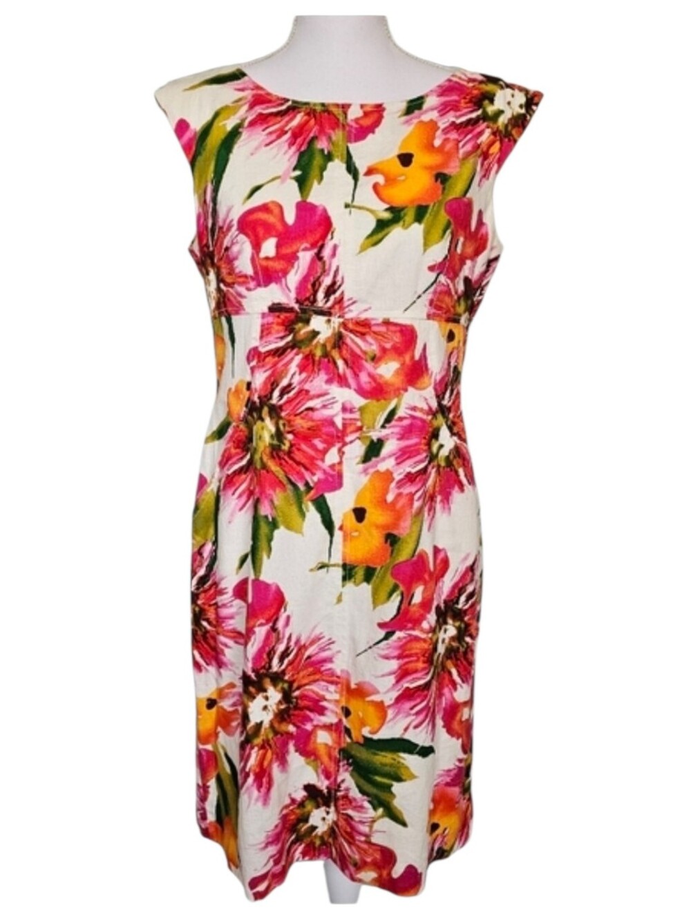 Isabella DeMarco Linen Blend Pink Orange Floral Summer Wedding Dress Size 8